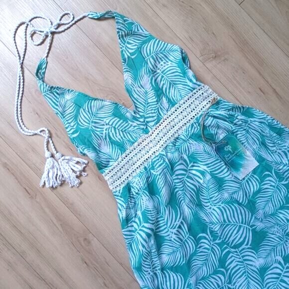 True Destinations Light Teal Tropical Resort Dress NWT S - Picture 1 of 11
